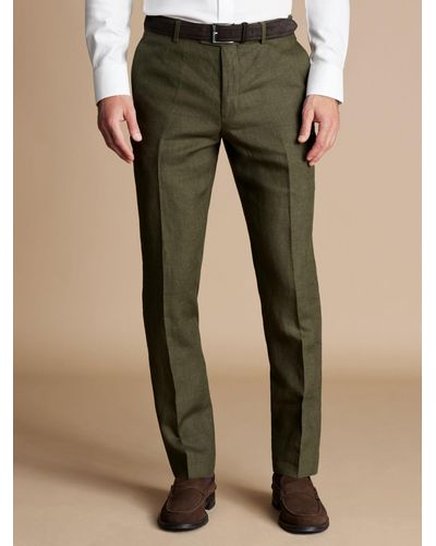 Charles Tyrwhitt Slim Fit Linen Trousers - Green