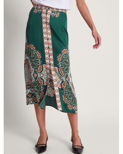 Monsoon Lumi Abstract Print Midi Skirt - Green