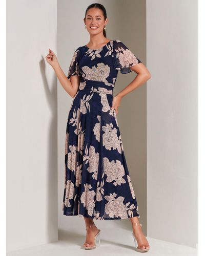 Jolie Moi Paityn Floral Print Mesh Maxi Dress - Blue