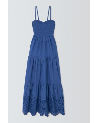 John Lewis Broderie Shirred Beach Maxi Dress - Blue