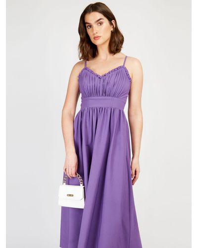 Little Mistress Ruched Bodice Midi Dress - Purple