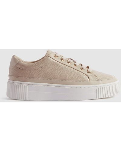 Reiss Leanne Pebbled Leather Flatform Trainers - Natural
