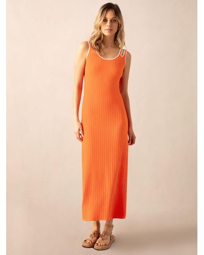 Ro&zo Contrast Trim Rib Knit Maxi Dress - Orange