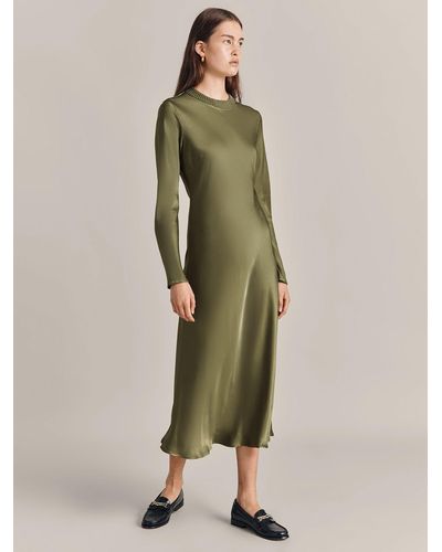 Ghost Rhea Bias Cut Satin Midi Dress - Green