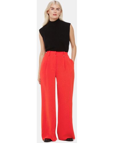 Whistles Petite Harper Wide Leg Crepe Trousers - Red