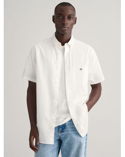 GANT Regular Fit Linen Blend Shirt - White