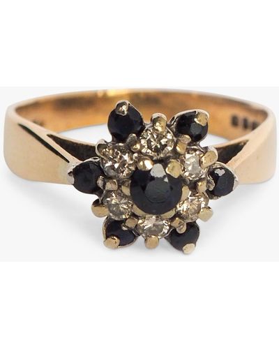 L & T Heirlooms Second Hand 9ct Yellow Gold Diamond And Sapphire Cluster Ring - Natural