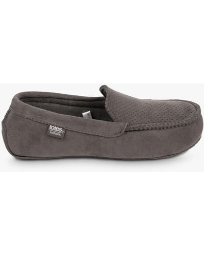 Totes Airtex Suedette Moccasin Slippers - Grey