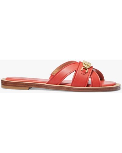 Michael Kors Michael Tiffanie Leather Slider Sandals - Red
