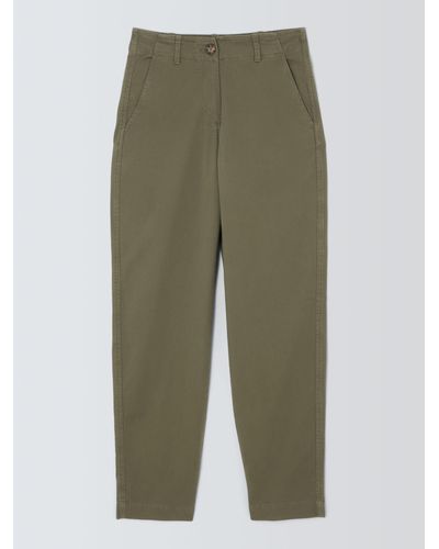 John Lewis Tapered Cotton Blend Chino Trousers - Green