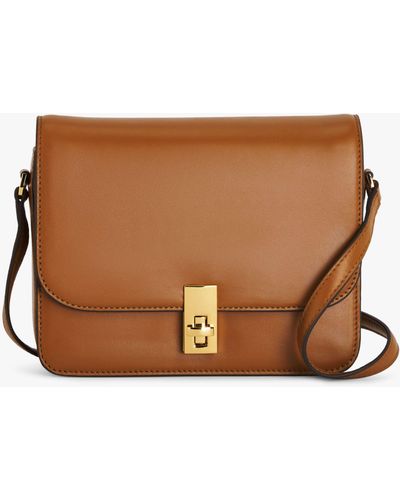 John Lewis Smooth Leather Flapover Cross Body Bag - Brown