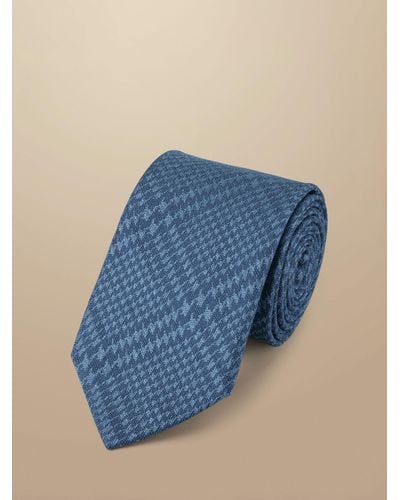 Charles Tyrwhitt Check Print Linen And Silk Blend Tie - Blue
