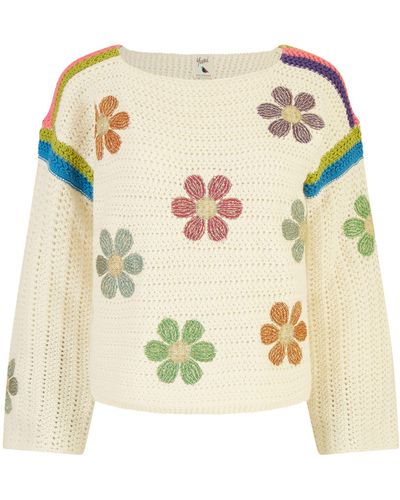 Yumi' Crochet Flower Jumper - White