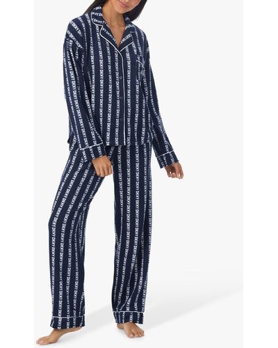 DKNY Stretch Fleece Long Sleeve Pyjama Set - Blue