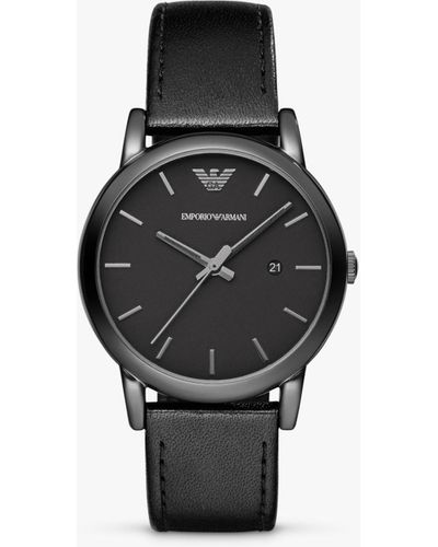 Emporio Armani Ar1732 Date Leather Strap Watch - Black