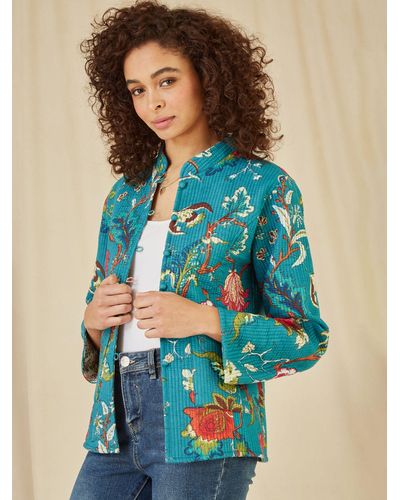Yumi' Floral Quilted Reversible Jacket - Blue