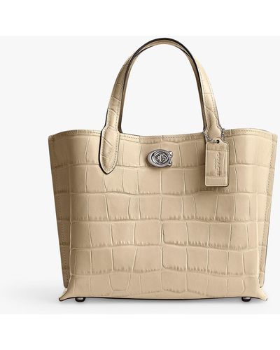 COACH Willow 24 Croc Leather Tote Bag - Natural