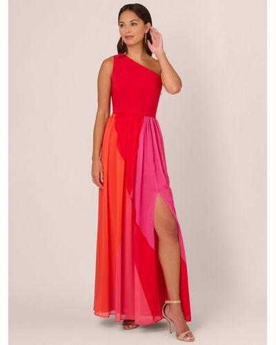 Adrianna Papell Colour Block Asymmetric Chiffon Dress - Red
