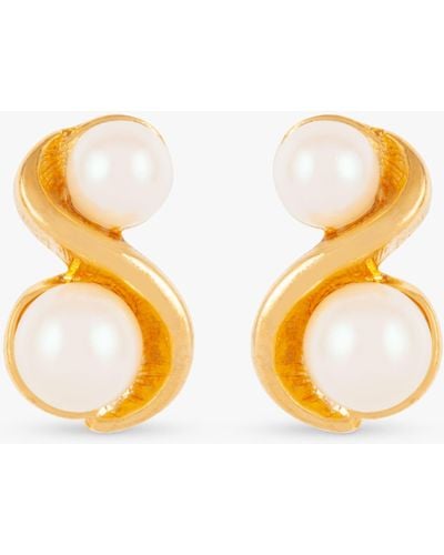Susan Caplan Vintage Rediscovered Collection Duo Faux Pearl Stud Earrings - Metallic