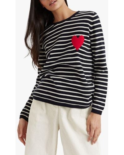 Chinti & Parker Breton Stripe And Heart Wool And Cashmere Blend Jumper - Black