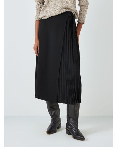 John Lewis Woven Pleated Midi Skirt - Black