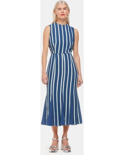 Whistles Petite Crinkle Stripe Midi Dress - Blue