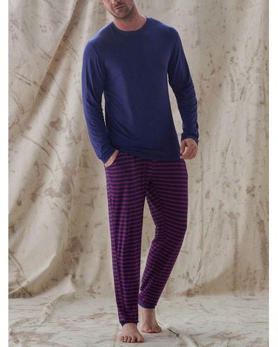 British Boxers Bamboo Striped Lounge Trousers - Blue