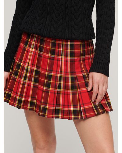 Superdry Mid Rise Check Mini Skirt - Red