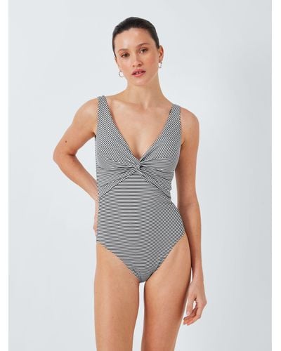 John Lewis St Tropez Stripe Twist Front Shaping Swimsuit - Grey