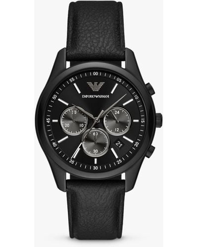 Emporio Armani Ar11583 Chronograph Leather Strap Watch - Black
