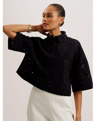 Ted Baker Kilkis Broderie Boxy Cropped Shirt - Black