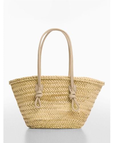 Mango Sabina Woven Palm Leaf Basket Bag - Natural