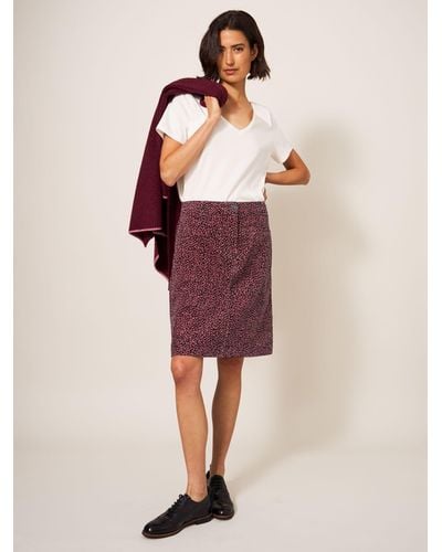 White Stuff Abstract Print Organic Cotton Cord Skirt - Multicolour