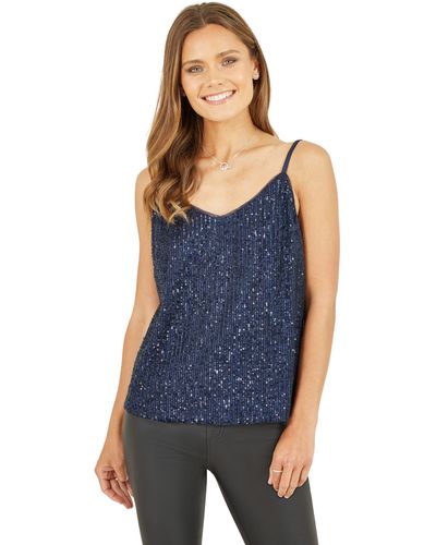 Yumi' Sequin Vest Top - Blue