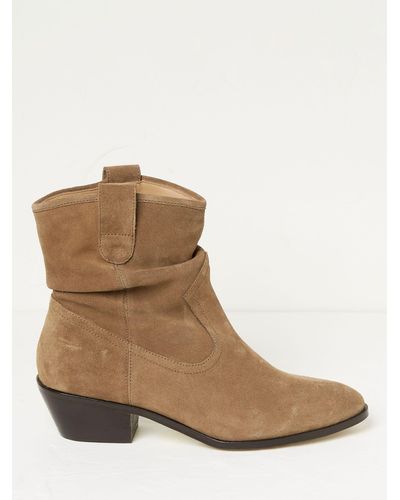 FatFace Polly Suede Western Ankle Slouch Boots - Brown