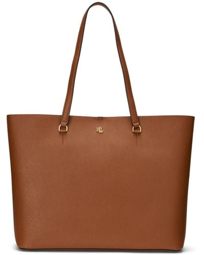 Ralph Lauren Crosshatch Leather Large Karly Tote - Brown