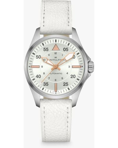 Hamilton Khaki Pilot Automatic Leather Strap Watch - White