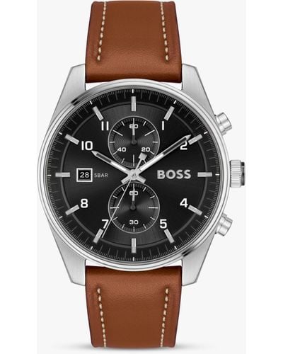 BOSS Boss 1514161 Skytraveller Leather Strap Watch - White