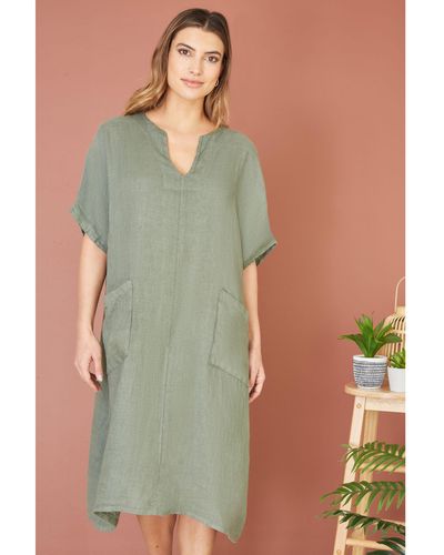 Yumi' Italian Linen Tunic Dress - Green