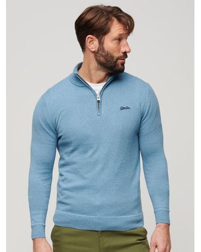 Superdry Henley Cotton Cashmere Knitted Jumper - Blue