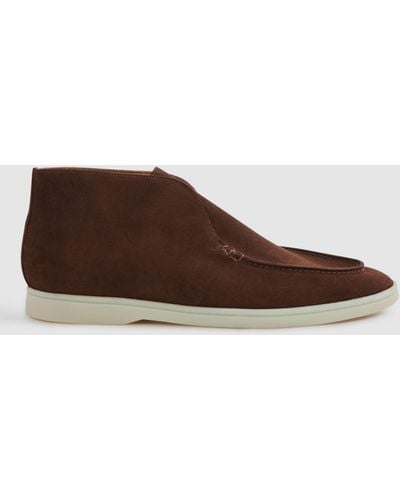 Reiss Kason Suede Slip-on Moccasin Boots - Brown