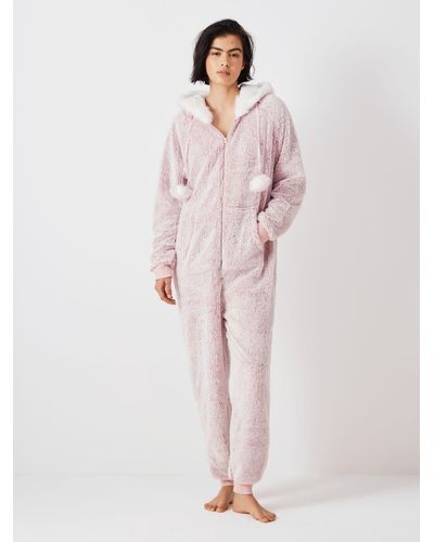 John Lewis Pom Pom Fleece Onesie - Pink