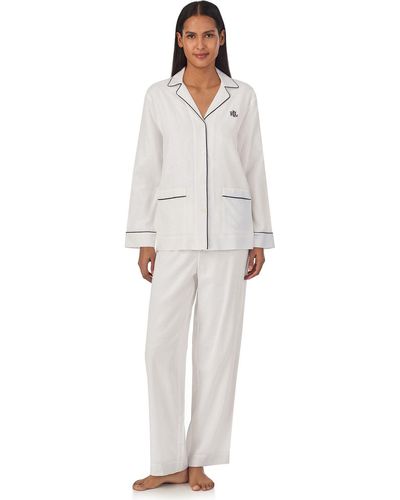 Ralph Lauren Lauren Contrast Trim Linen Blend Pyjamas - White