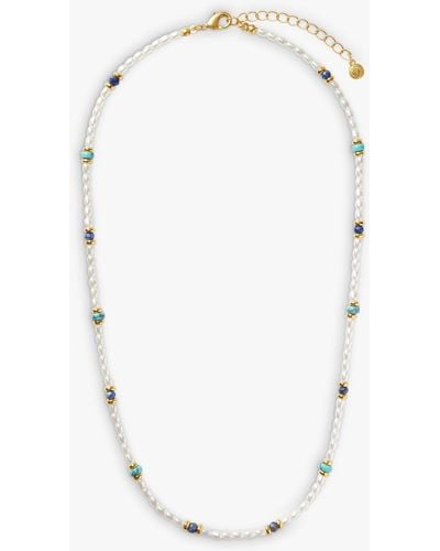 Orelia Pearl & Semi Precious Stone Beaded Necklace - White