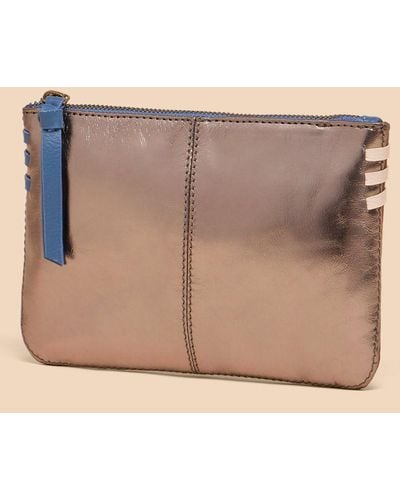 White Stuff Leather Zip Top Pouch - Natural