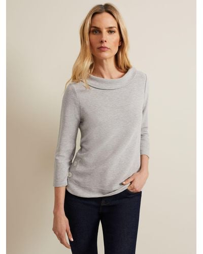 Phase Eight Remy Textured Foldover Neck Top - Grey