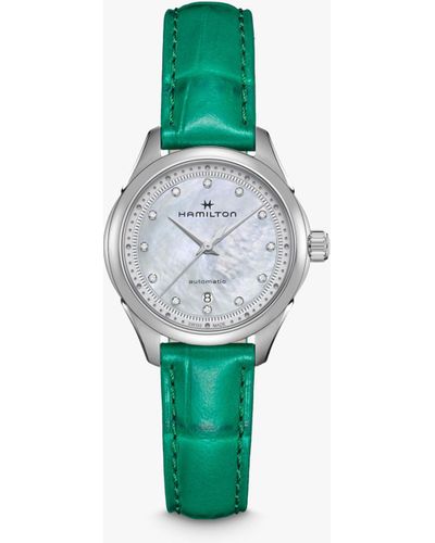 Hamilton H32275890 Jazz Master Automatic Diamond Date Leather Strap Watch - Blue