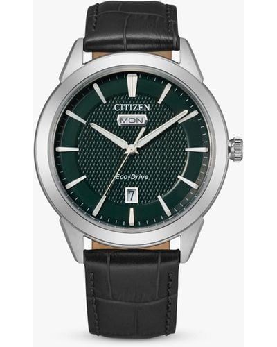Citizen Aw0090-02x Dress Classic Eco-drive Date Leather Strap Watch - Multicolour