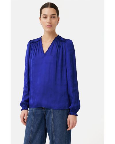 Jigsaw Recycled Satin Frill Detail Top - Blue