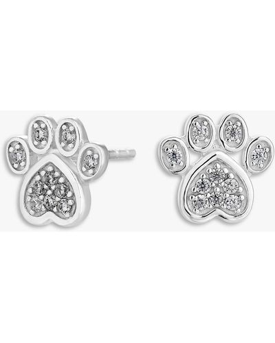 Simply Silver Cubic Zirconia Paw Stud Earrings - White